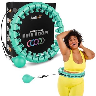 K-MART Smart Hula Ring Hoops 24 Anillos de Fitness, Desmontable, con Bola Giratoria Automática, 360 Grados, Adecuado para Gimnasia, Masaje y Fitness para Adultos para Bajar de Peso, Verde Menta