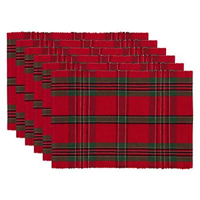 DII Farmhouse Conjunto de toalhas de mesa individuais de Natal e decoração de cozinha, 13 x 19 polegadas, vermelho e verde, 6 unidades