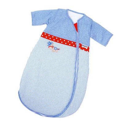 Gesslein 771078 Bubou babyslaapzak met afneembare mouwen: temperatuurregulerende slaapzak voor het hele jaar, babymaat 70 cm, blauw gestreept