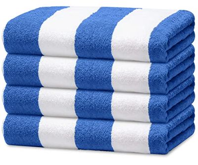 Avalon Cabana strandlakens - (voordeelverpakking van 4) maat 76 x 152 cm 100% ringgesponnen katoen, zeer absorberende grote badhanddoeken, superzacht en sneldrogend, perfect voor geschenken (blauwe