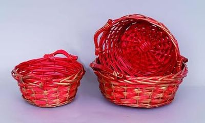 CESTO VIMINI CON STRIAT ROSSO 3pz TONDO