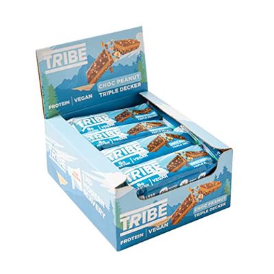 TRIBE Triple Decker Protein Bars - Choc Peanut - Great-Tasting Natural Plant Energy - Vegan, Gluten & Dairy Free Bar (12 x 40g)