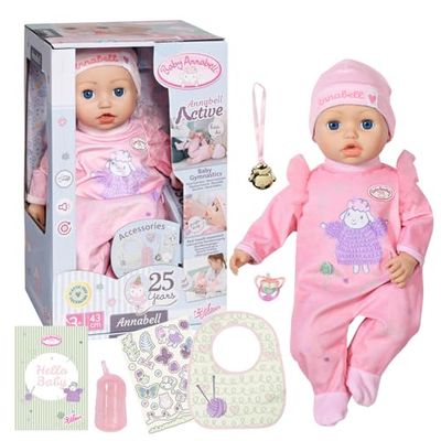 Baby Annabell Active Annabell 709900-43cm Doll with Soft Cuddly Body & Realistic Features and Sounds - Clothing and Accessories - Require 3 AAA Batteries (Not Included) - For Kids From 3+ Years
