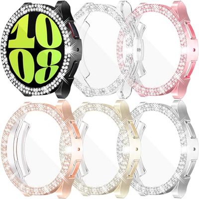 RICHONE Custodia compatibile con Samsung Galaxy Watch 6 40 mm 44 mm, morbida copertura in TPU a 2 file di diamanti protezione completa (oro/oro rosa/rosa/nero/argento/trasparente, Galaxy Watch 6-40