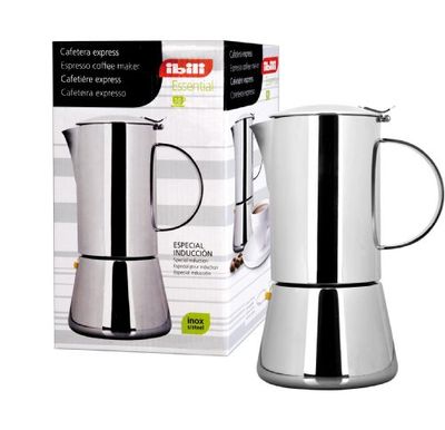 Ibili - Cafetière à Expresso Essential, 2 Tasses, 100 ml, Acier Inoxydable, Compatible avec les Plaques à Induction