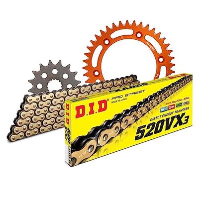 Kettingset DID Alu 520VX3 / 110 clipslot oranje voor KTM SXC 625 ccm Bj. 2003-2005
