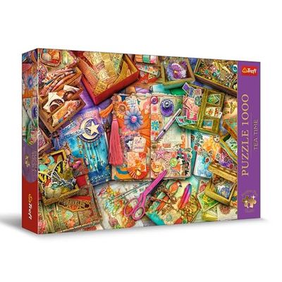 Trefl Premium Plus Quality - Puzzle Tea Time: Journalistens skrivbord - 1000 bitar, Serie med nostalgiska målade bilder, Perfekt passande bitar, för vuxna och barn från 12 år