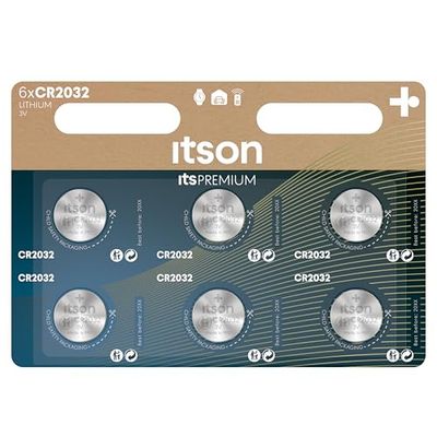 ITSON CR2032 Pilas de botón de Litio, 3V, Paquete de 6, Adecuado para AirTag, Llaves de Coche, Relojes y pulsómetros
