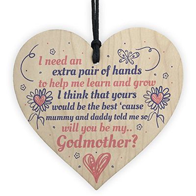 RED OCEAN Will You Be My Godmother Wooden Heart Plaque Goddaughter Godson Christening Asking Gifts For Her