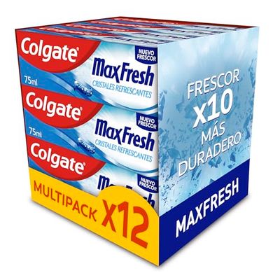 Pasta de dientes Colgate Max Fresh con cristales refrescantes 12x75ml | dentífrico con frescor duradero | sabor a menta fresca | protección contra la caries