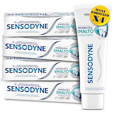 Sensodyne Dentifricio Sensibilità & Smalto Whitening, per Denti Sensibili e Smalto forte, Effetto Sbiancante*,Gusto menta fresca, Maxi formato 4x75ml