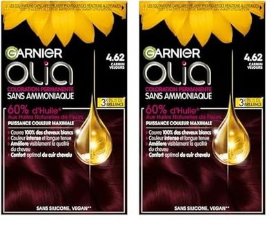 Garnier Coloration Permanente - Sans Ammoniaque - Aux Huiles Naturelles de Fleurs - Carmin Velours (4.62) - Olia (Lot de 2)
