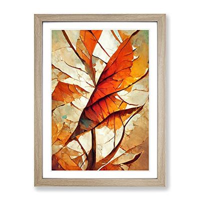 Abstract Autumn Leaf No.3 Framed Print for Living Room Bedroom Home Office Décor, Wall Art Picture Ready to Hang, Oak A4 Frame (34 x 25 cm)