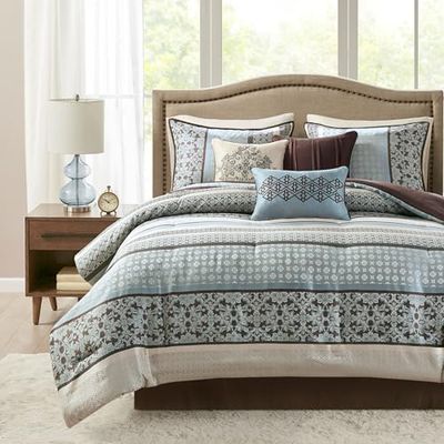 Madison Park All Season Down Alternative Bedding with Matching Shams, Decorative Pillow, Polyester, Blue, Queen