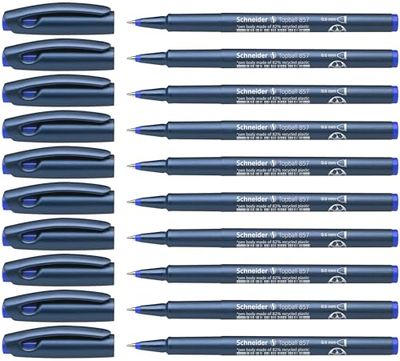 Schneider Topball 857 Ink Roller Pen with Solid Metal Tip 0.6 mm Blue Pack of 10