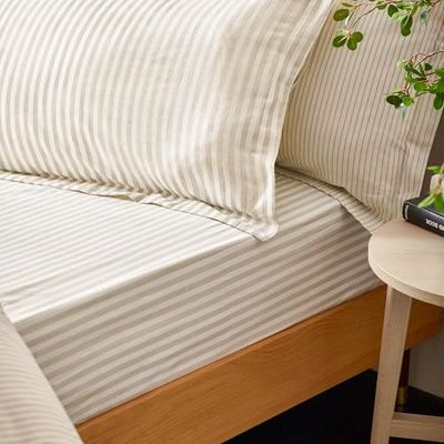 The Linen Yard Hebden Fitted Sheet, Natural, King