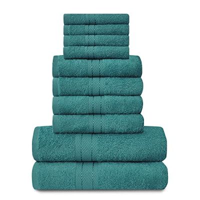 Gaveno Cavailia 10PK Toronto Towel Bale Set with 4 Face, 4 Hand and 2 Bath, Cotton, Teal