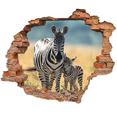 Wandtattoo - Wanddurchbruch mit Aussicht auf Zebra mit Fohlen 70 x 57 cm - Wandaufkleber