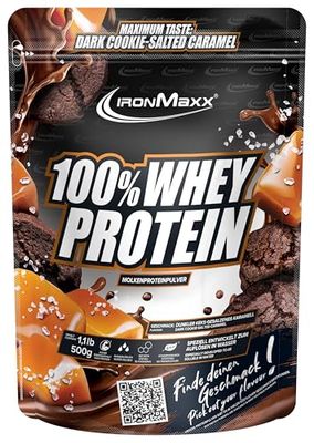 IronMaxx 100% Whey Protein Polvo - Dark Cookie Salted Caramel 500g Bolsa | Proteína de suero de leche reducida en azúcar y soluble en agua | Disponible en muchos sabores diferentes