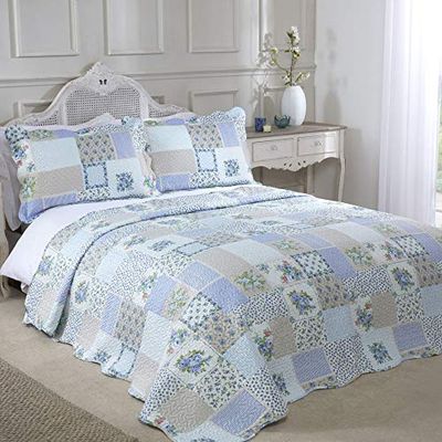 Emma Barclay Cotswold - Gewatteerde patchwork sprei set in blauw - eenpersoons