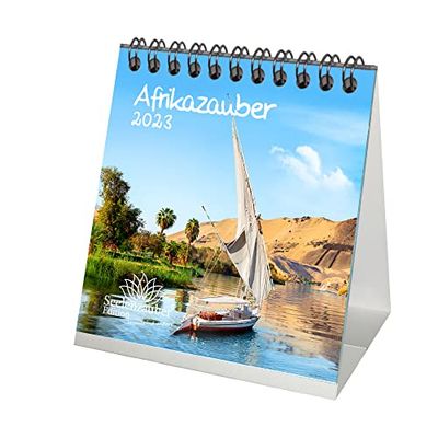 Afrikazauber Calendrier de table pour 2023 Format 10 cm x 10 cm Motif paysage africain et animaux