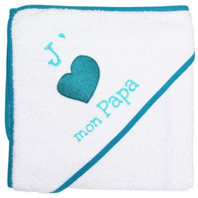 babyCalin Carré de Bain Brodé Motif J'Aime Mon Papa Bleu