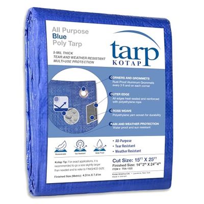 Kotap Bâche de protection/couverture multi-usage en polyéthylène (PE), bleu, 4,6 x 7,6 m