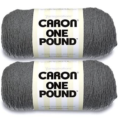 Caron One Pound Med Gray Mix Yarn - 2 Pack of 454g/16oz - Acrylic - 4 Medium (Worsted) - 812 Yards - Knitting/Crochet