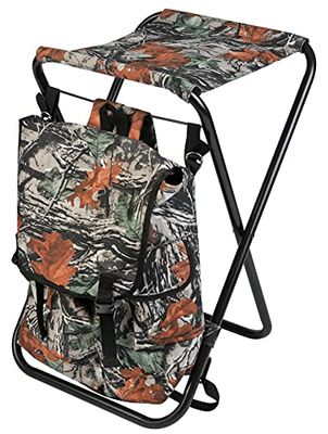 Januel - ljung säte - hopfällbar säte - med ryggsäck 25 l - metallfötter - tygsits - höjd 60 cm - fritids natur camping jakt fiske bushcraft - kamouflage under trä en storlek