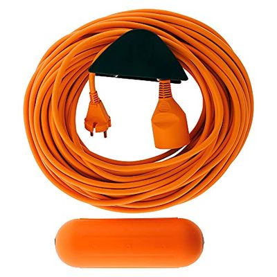 Zenitech - Extensão de jardim 2 x 1,5 mm² laranja 25 m 1 caixa impermeável laranja suporte de parede
