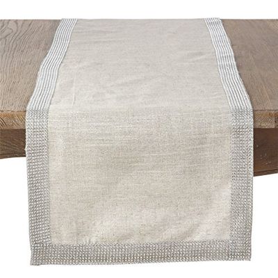 SARO LIFESTYLE 315.S16120B Lily Collection Table Runner with Studs, 80% Polyester, 20% Linen, Silver