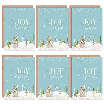 Wee Blue Coo Christmas Cards x6 Cute Rabbit Family Joy To You Festive Set Xmas