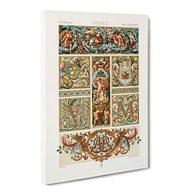 17Th Century Pattern By Albert Racinet Vintage Canvas Wall Art Print Ready to Hang, Framed Picture for Living Room Bedroom Home Office Décor, 24x16 Inch (60x40 cm)