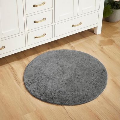 Better Trends Lux Collection Tapis de Bain 100% Coton touffeté, Ultra Doux, Pelucheux et Absorbant, en Couleurs Grises, Taille 76,2 cm, Rond