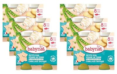 BABYBIO - Babynat - Petits Pots Petits Pois Pomme de Terre Cabillaud - 2 x 200g - 8+ mois - Lot de 6