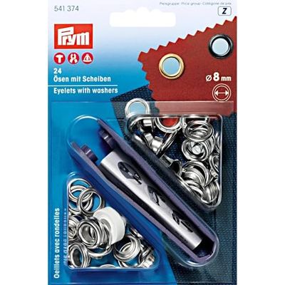 Prym 541374 Ilhós e arruelas MS prateadas 8,0 mm anéis e discos, textura, prata, 14,0 x 9,3 x 1,8 cm, 24