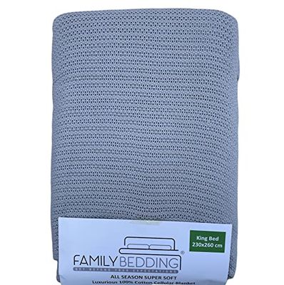 Family Bedding Grijze Cellulaire Deken King Size | Volwassen Cellulaire Deken Katoen | Grote Bed Throw Omkeerbaar Lichtgewicht |Thermische Zachte Traditionele Cellulaire Deken (230 x 260cm)