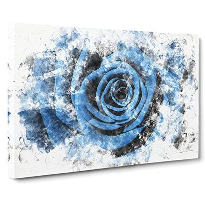 Pretty Blue Rose Watercolour Modern Canvas Wall Art Print Ready to Hang, Framed Picture for Living Room Bedroom Home Office Décor, 24x16 Inch (60x40 cm)