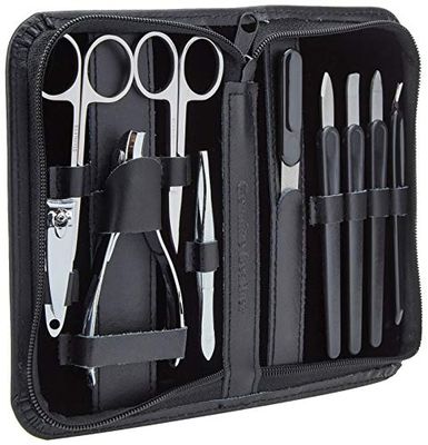 Astuccio per manicure Clauss, 10 pezzi, cuoio, nero
