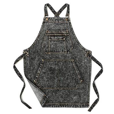 Jeanerlor - Tablier de travail d'artiste en coton denim avec poches, bretelles croisées et réglable, noir, taille M
