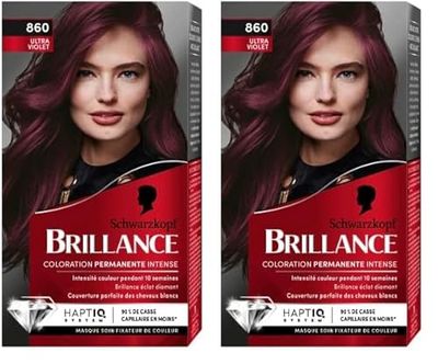 Schwarzkopf - Brillance - Coloration Cheveux Permanente Intense - Eclat Diamant - Couverture Parfaite des Cheveux Blancs - Masque Soin Fixateur de Couleur - Ultra Violet 860 (Lot de 2)