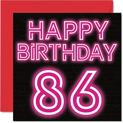 Leuke 86e verjaardagskaarten voor mannen en vrouwen - Neon Glow - Happy Birthday-kaart voor papa mama overgrootvader oppas oma oma oom tante, 145 mm wenskaarten, 86e kaart