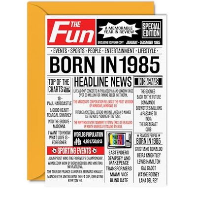 40th Birthday Cards for Women Men - Born In 1985 Newspaper - Happy 40 Birthday Card for Sister Brother Friend Vintage Retro Back In 1985, 5x7 Inch Bday Greeting Cards