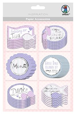 Ursus 56500082 F Papier Accessoires, baptême Fille, 36 pièces Assorties en 6 Motifs