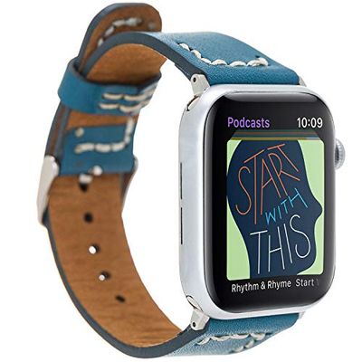 VENTA® Läderarmband för Apple Watch 1/2/3/4/5 utbytbart armband kompatibelt med Apple Watch ersättningsarmband äkta läder (42–44 mm/petroleum/VA12-BRN4) adapter set silver