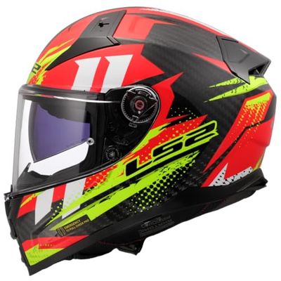 LS2 Full Face Motorcycle Helmet. FF811 Vector II Carbon. ECE 22.06. Tantic Gloss Red Red H-V Yellow. 4XL