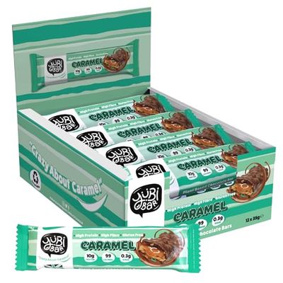 Yubi Caramel - 12 Pack - Protein Bars - 99 Calories, High Protein, High Fibre, Low Sugar, Gluten Free and Dairy Free - Healthy Snacks/Nutrition Bar - Chocolate Bars - 420g