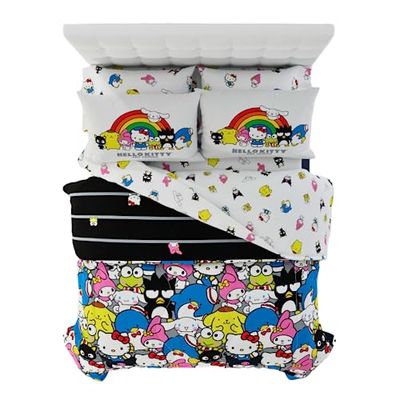 Franco samlarobjekt Sanrio Hello Kitty & Friends sängkläder 7 delar supermjukt täcke och lakanset med örngott, helt, (100% officiell licensierad produkt)
