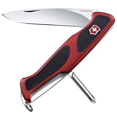 Victorinox Ranger Grip 53, Swiss Army Knive, Coltellino svizzero (5 funzioni, Lama bloccabile,Cacciavite Phillips, Pinzetta) rosso/nero