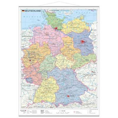 Deutschland politisch. Wandkarte laminiert mit Metallleiste